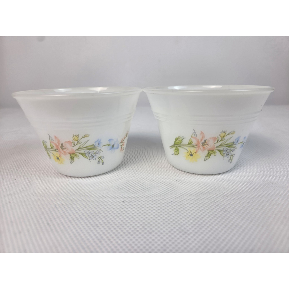 Lot of 2 Indopal Floral Milk Glass Custard Bowls No Lids Made in Indonesia - Picture 4 of 5